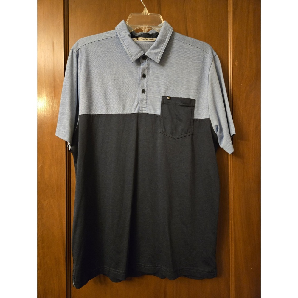 Travis Mathew Polo Shirt Mens Large Blue Short Sleeve Pocket Golf Casual EUC